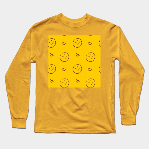 Background illustration yellow smile, joy, decorative design pattern, ornament Long Sleeve T-Shirt by grafinya